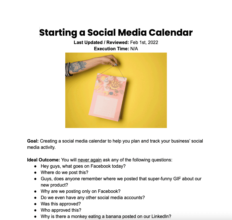 SOP 044: Starting a Social Media Calendar